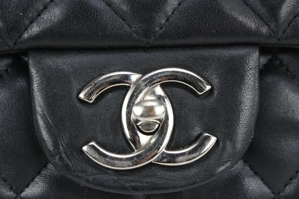 Chanel Black Quilted Lambskin Maxi Classic Double Flap Silver Chain 69cas726