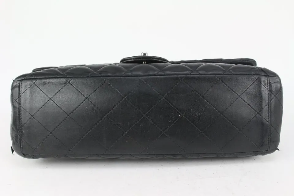 Chanel Black Quilted Lambskin Maxi Classic Double Flap Silver Chain 69cas726