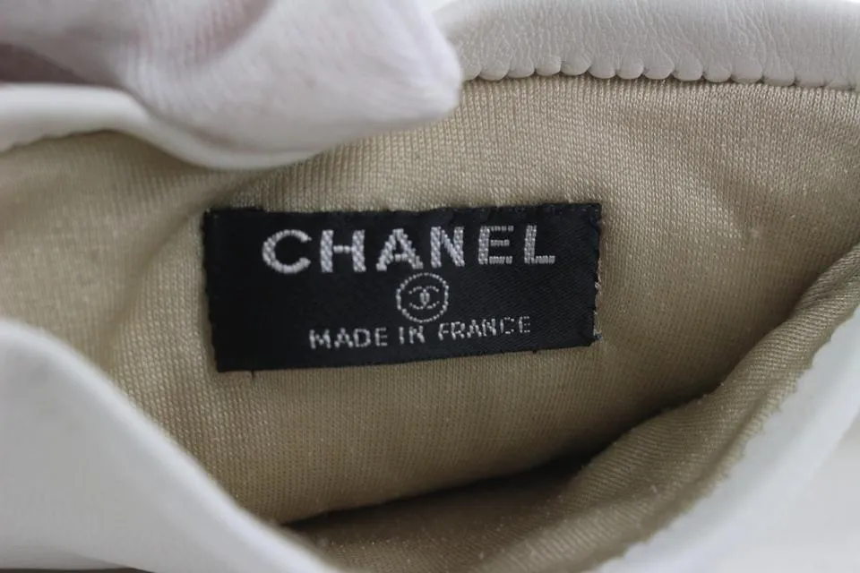 Chanel Quilted White Lambskin Leather Long Gloves 407cas528
