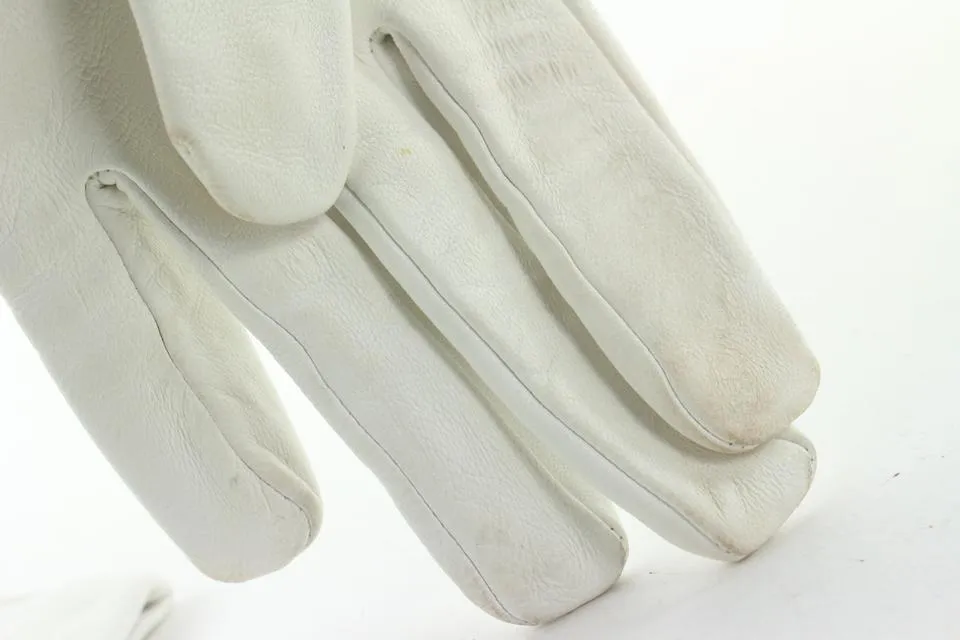 Chanel Quilted White Lambskin Leather Long Gloves 407cas528