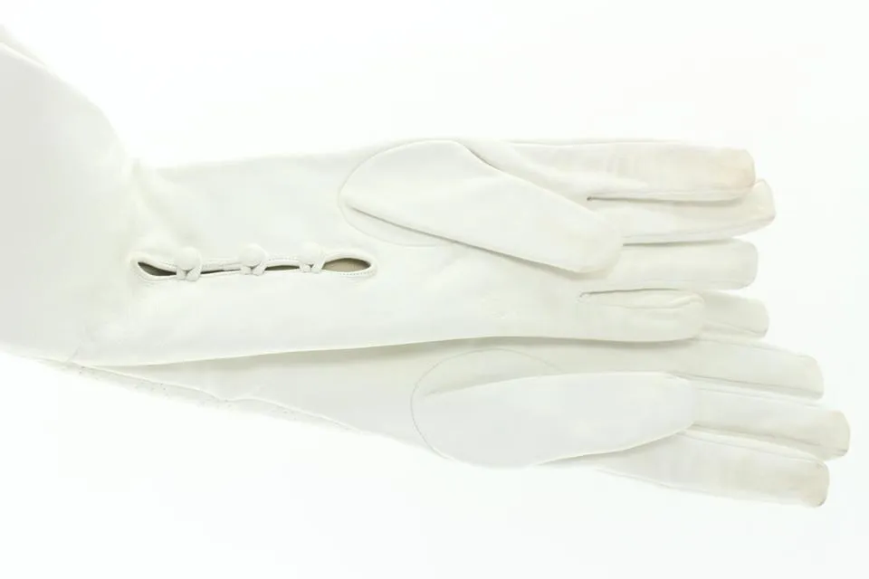 Chanel Quilted White Lambskin Leather Long Gloves 407cas528