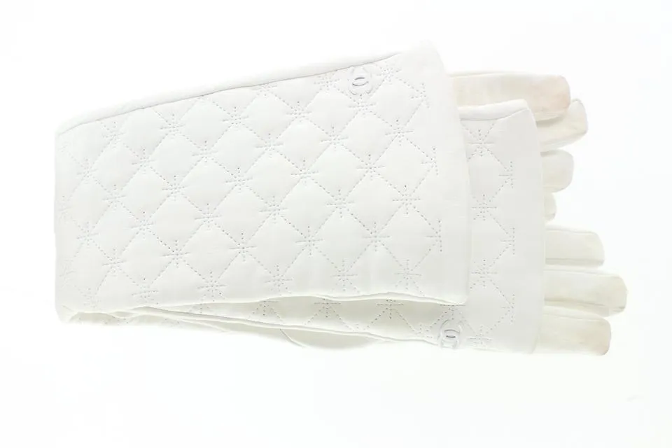 Chanel Quilted White Lambskin Leather Long Gloves 407cas528