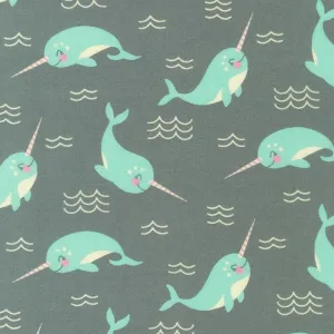 CHARCOAL Narwahls by Vanessa Lillrose & Linda Fitch from Wishwell: Snow Snuggles Flannel -- Robert Kaufman