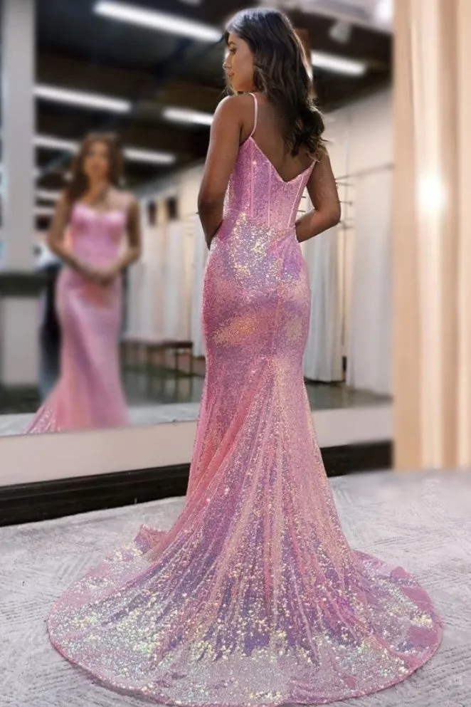 Charming Sequin Mermaid Spaghetti Straps Long Prom Dress