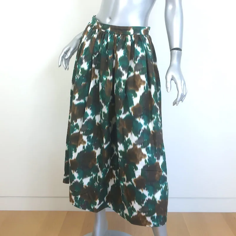 Christian Dior Midi Skirt Green/Brown Printed Cotton-Silk Size US 8