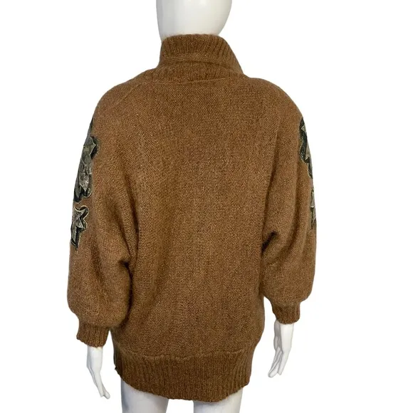 Christine Vintage 80’s Brown Gold Metallic  Mohair Blend Sweater Jacket Sz Small