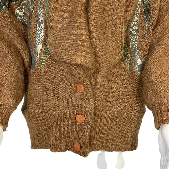 Christine Vintage 80’s Brown Gold Metallic  Mohair Blend Sweater Jacket Sz Small