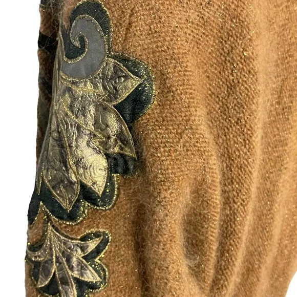 Christine Vintage 80’s Brown Gold Metallic  Mohair Blend Sweater Jacket Sz Small