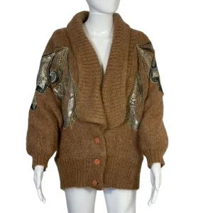 Christine Vintage 80’s Brown Gold Metallic  Mohair Blend Sweater Jacket Sz Small