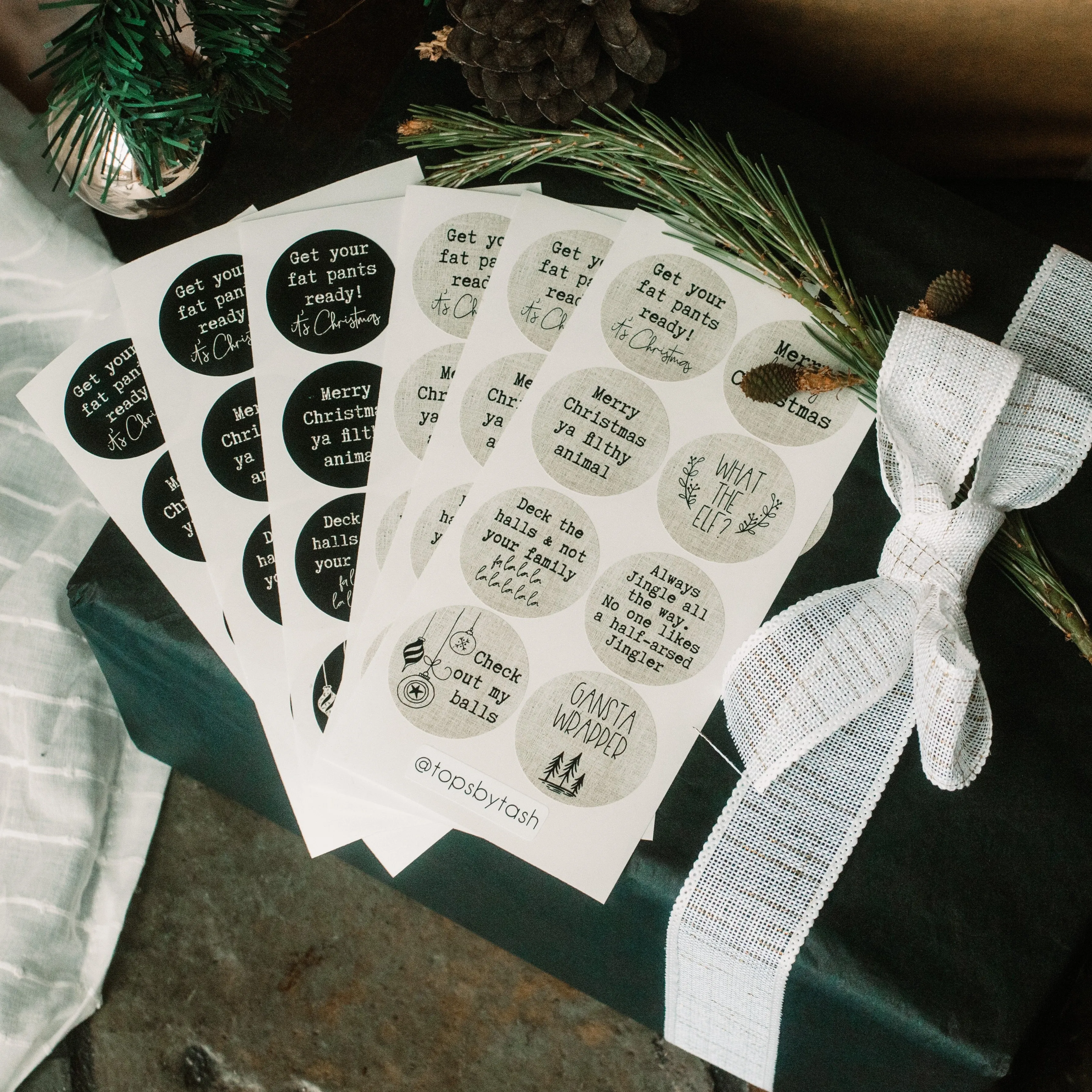 Christmas fun sweary label stickers - 40mm circles