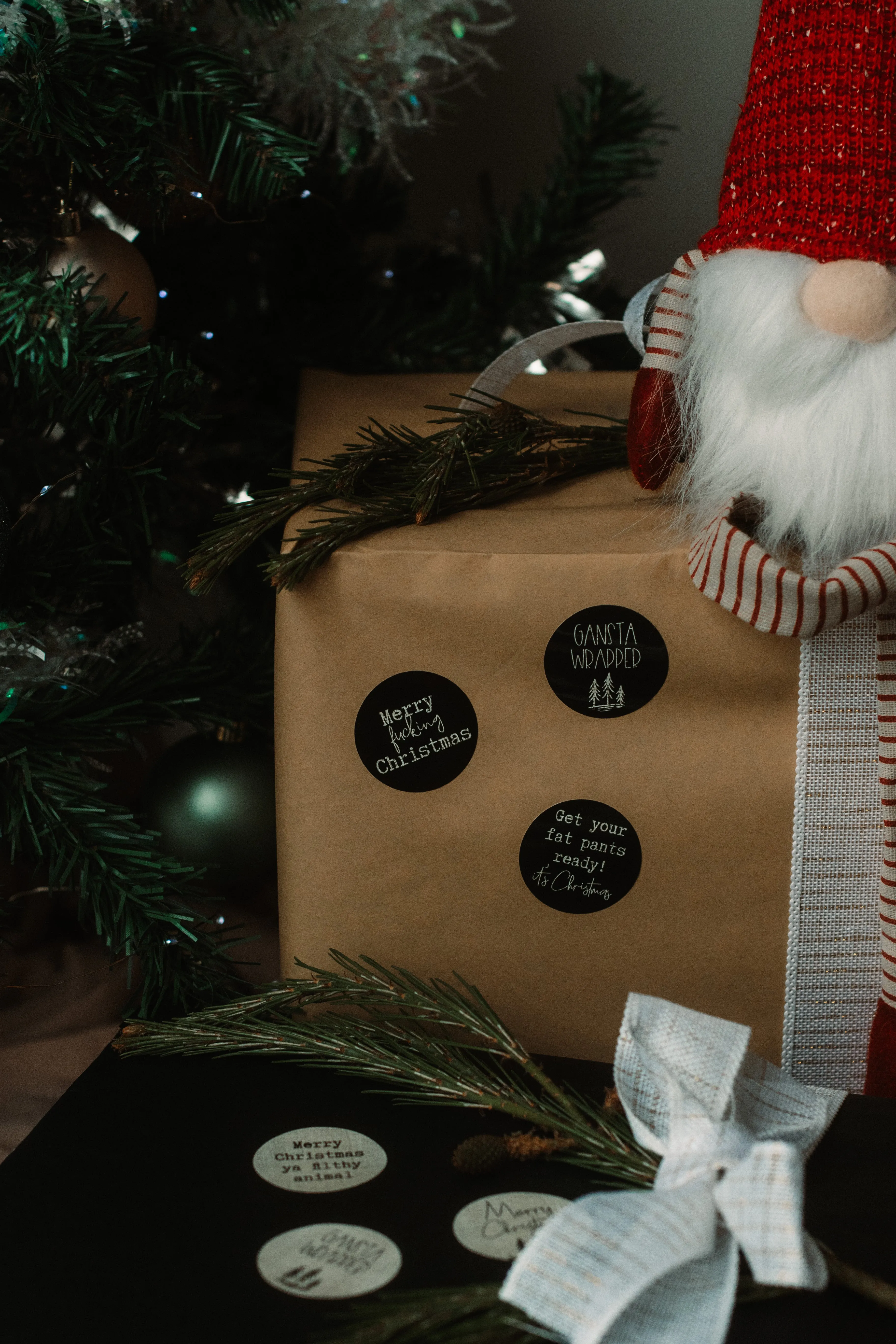 Christmas fun sweary label stickers - 40mm circles