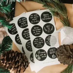 Christmas fun sweary label stickers - 40mm circles