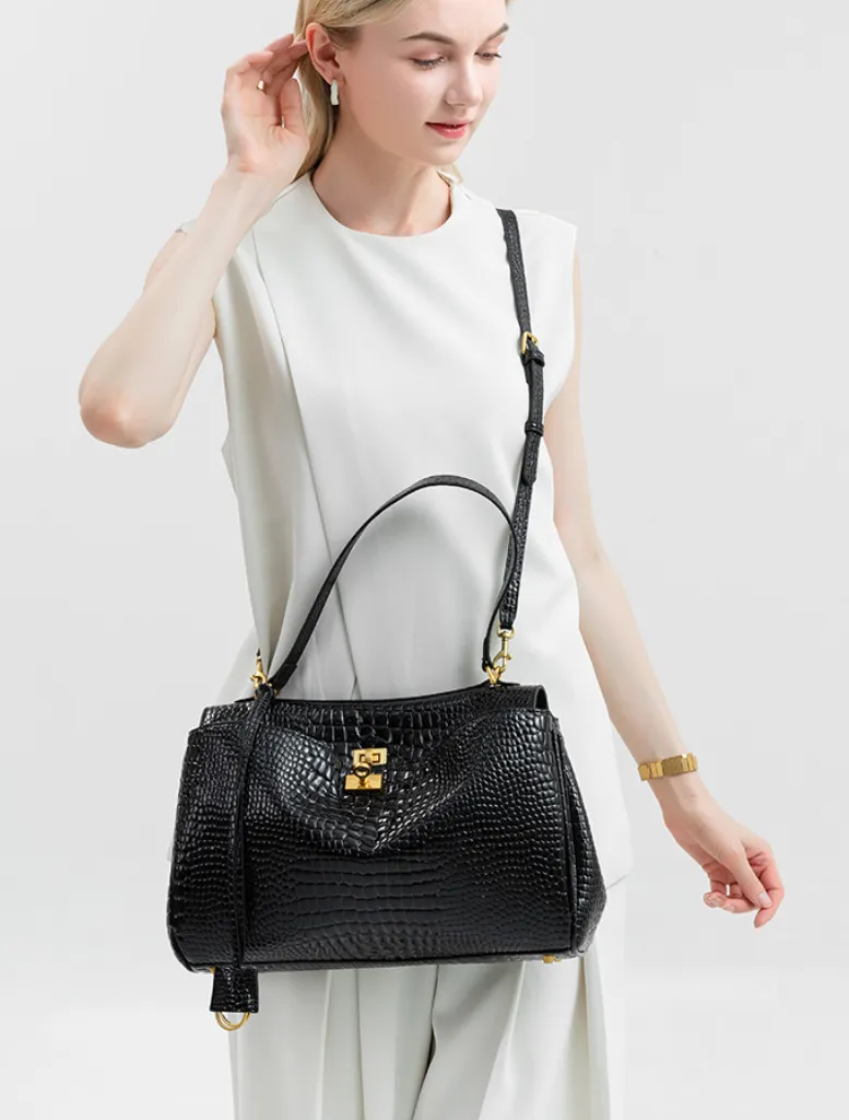 Cleo Tote Bag - Black Croc