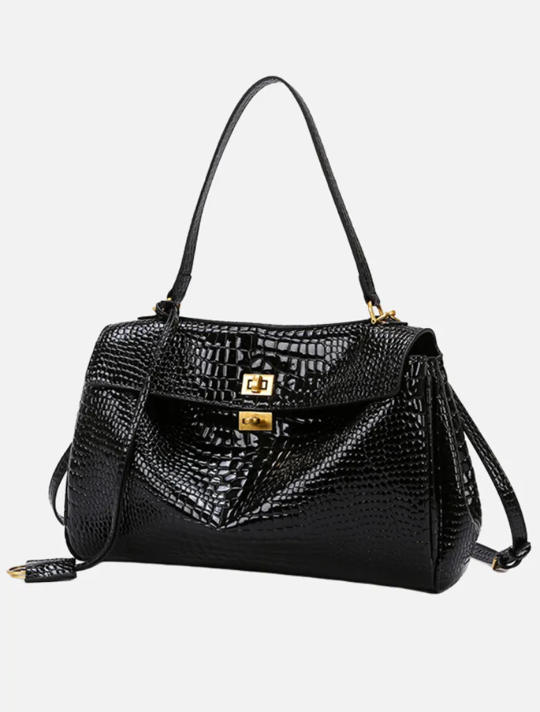 Cleo Tote Bag - Black Croc