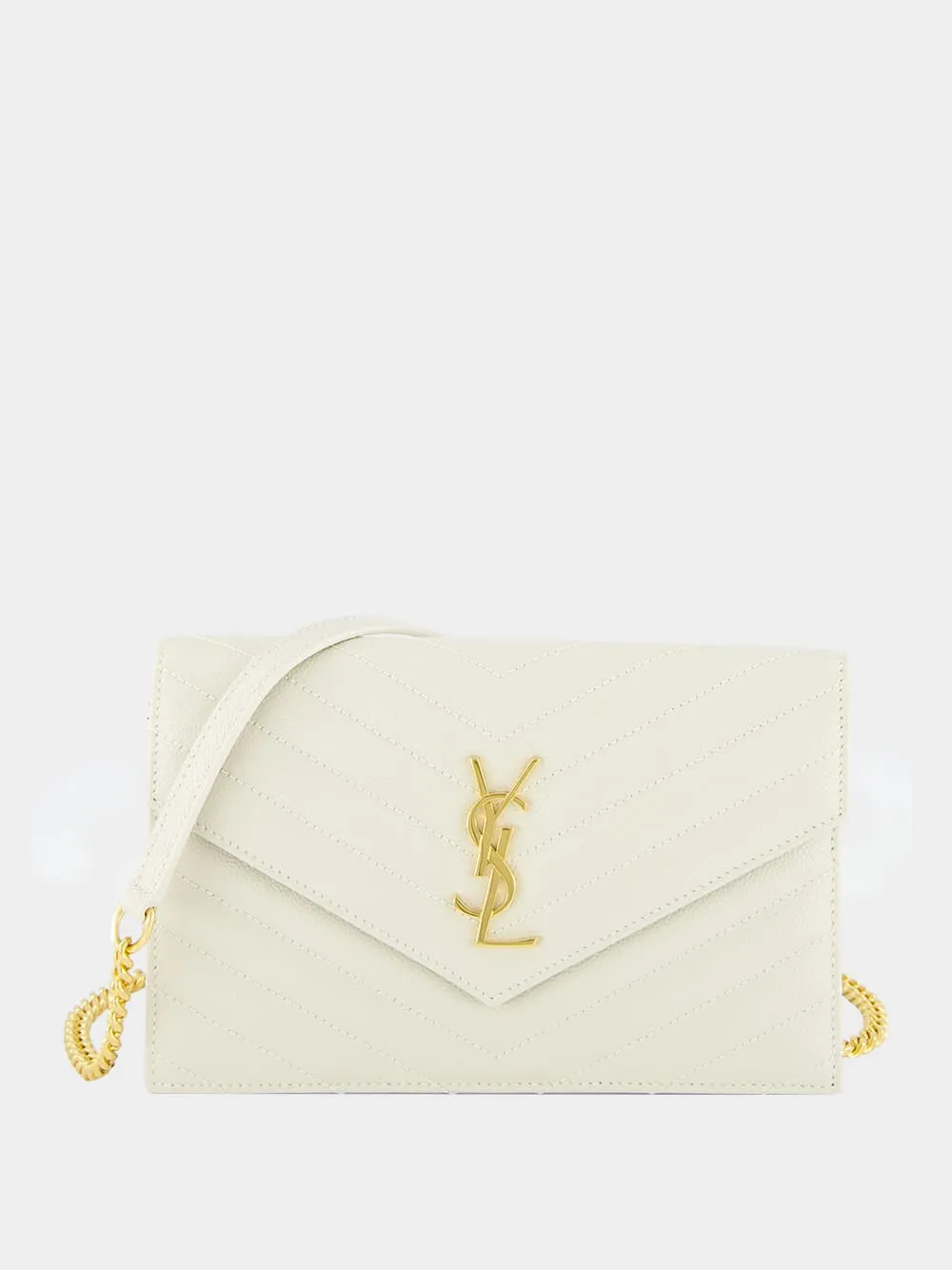 Cream Cassandre Envelope Chain Wallet
