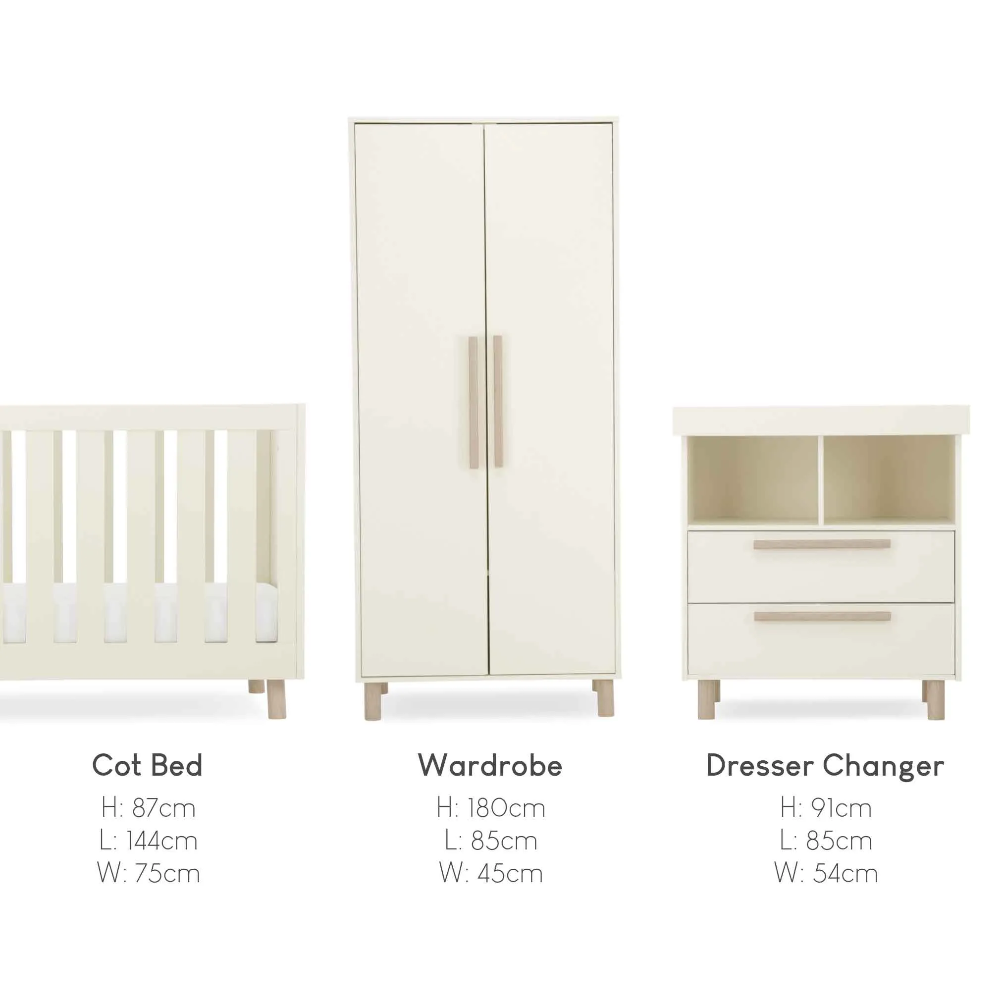 CuddleCo Harper 3 Piece Room Set in Cream