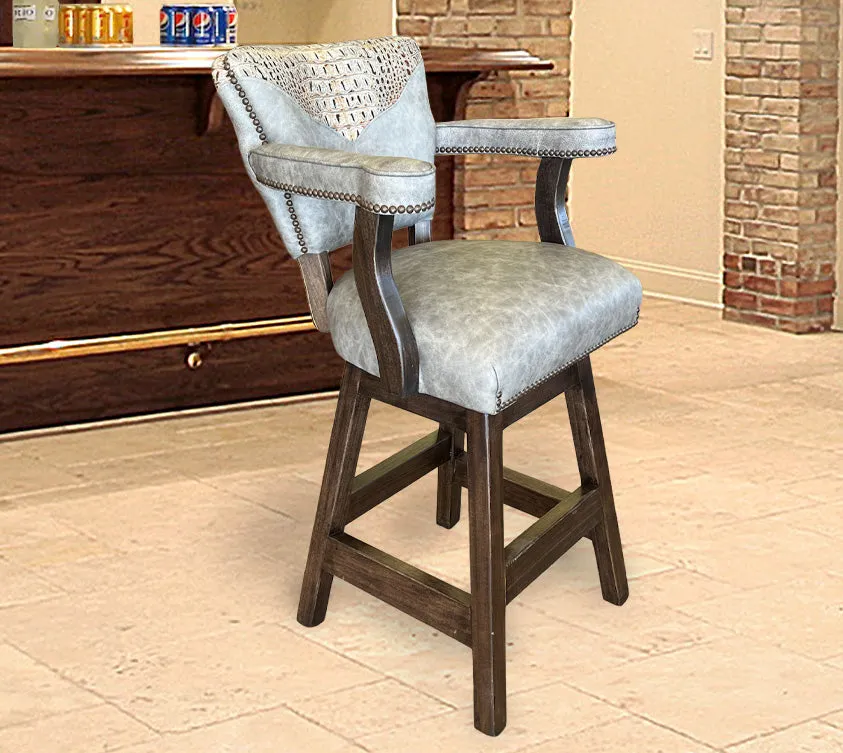 Custom Leather Barstool in Fargo Fossil Gray With Yokes