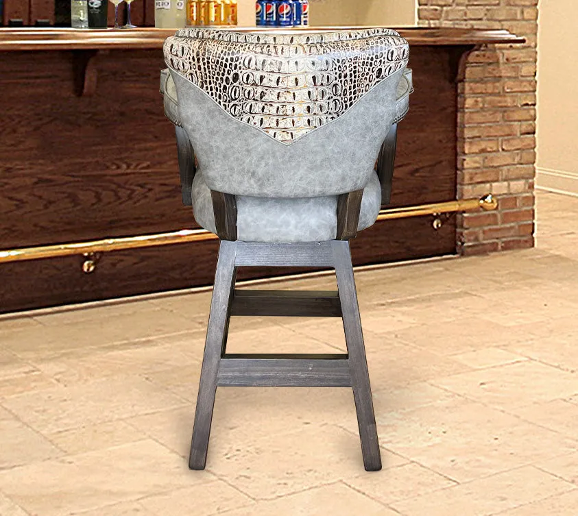 Custom Leather Barstool in Fargo Fossil Gray With Yokes
