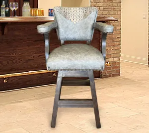 Custom Leather Barstool in Fargo Fossil Gray With Yokes