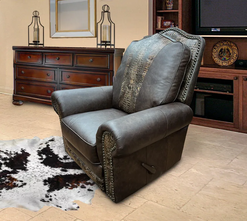 Custom Republic Rocker Swivel Recliner With Copper Gator Accent