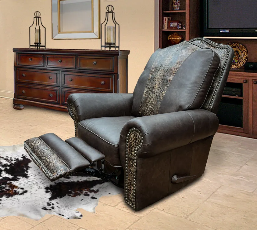 Custom Republic Rocker Swivel Recliner With Copper Gator Accent