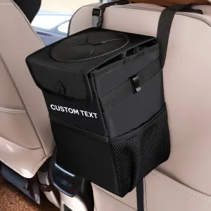 Custom Text Waterproof Car Trash Can with Lid and Storage Pockets, 100% Leak-Proof Car Organizer, Waterproof Car Garbage Can, Multipurpose Trash Bin for Car