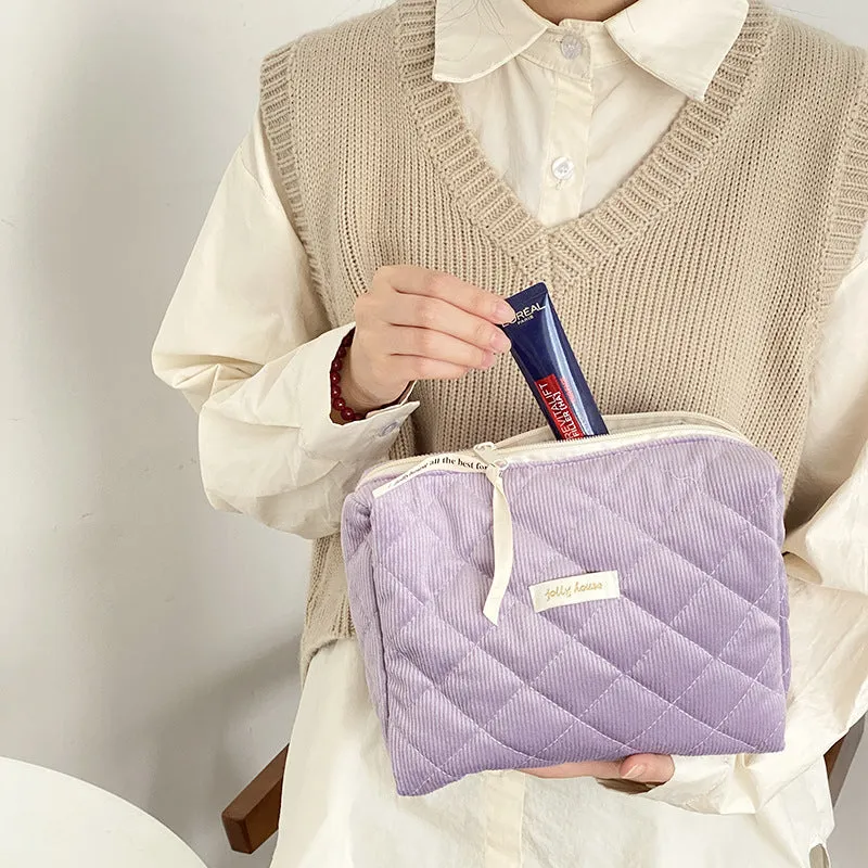 Cute Purple Pink Green Plaid Floral Quilted Cotton Large Nappy Bag, Large Capacity Makeup Bag
