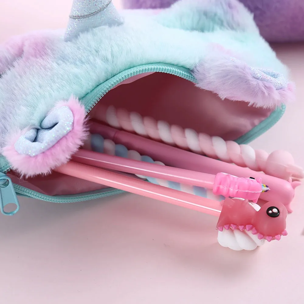 Cute Unicorn Winter Plush Pencil Case 🦄✨ | Kawaii Cartoon Storage Bag for Young Girls 🎀📚