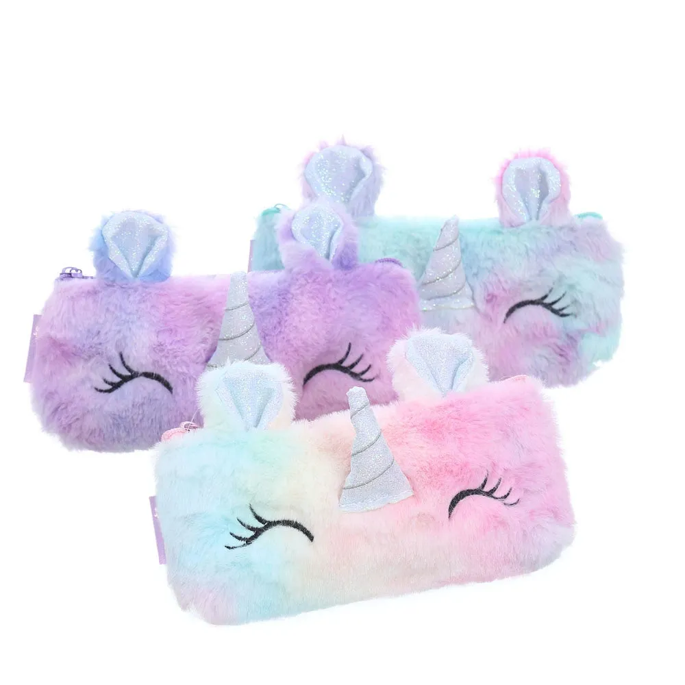 Cute Unicorn Winter Plush Pencil Case 🦄✨ | Kawaii Cartoon Storage Bag for Young Girls 🎀📚