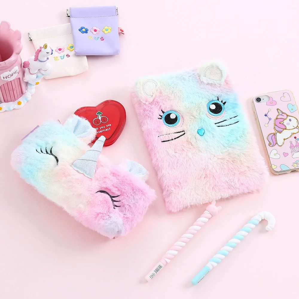 Cute Unicorn Winter Plush Pencil Case 🦄✨ | Kawaii Cartoon Storage Bag for Young Girls 🎀📚