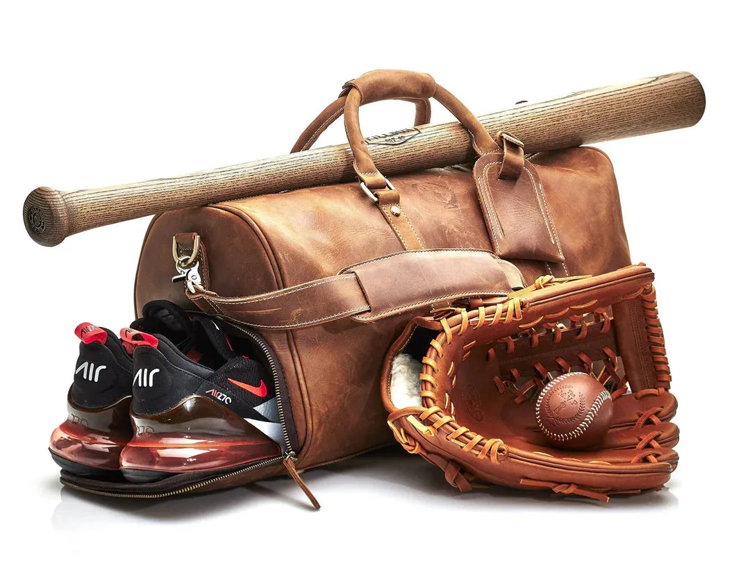 DELUXE TAN LEATHER SPORTS DUFFLE BAG