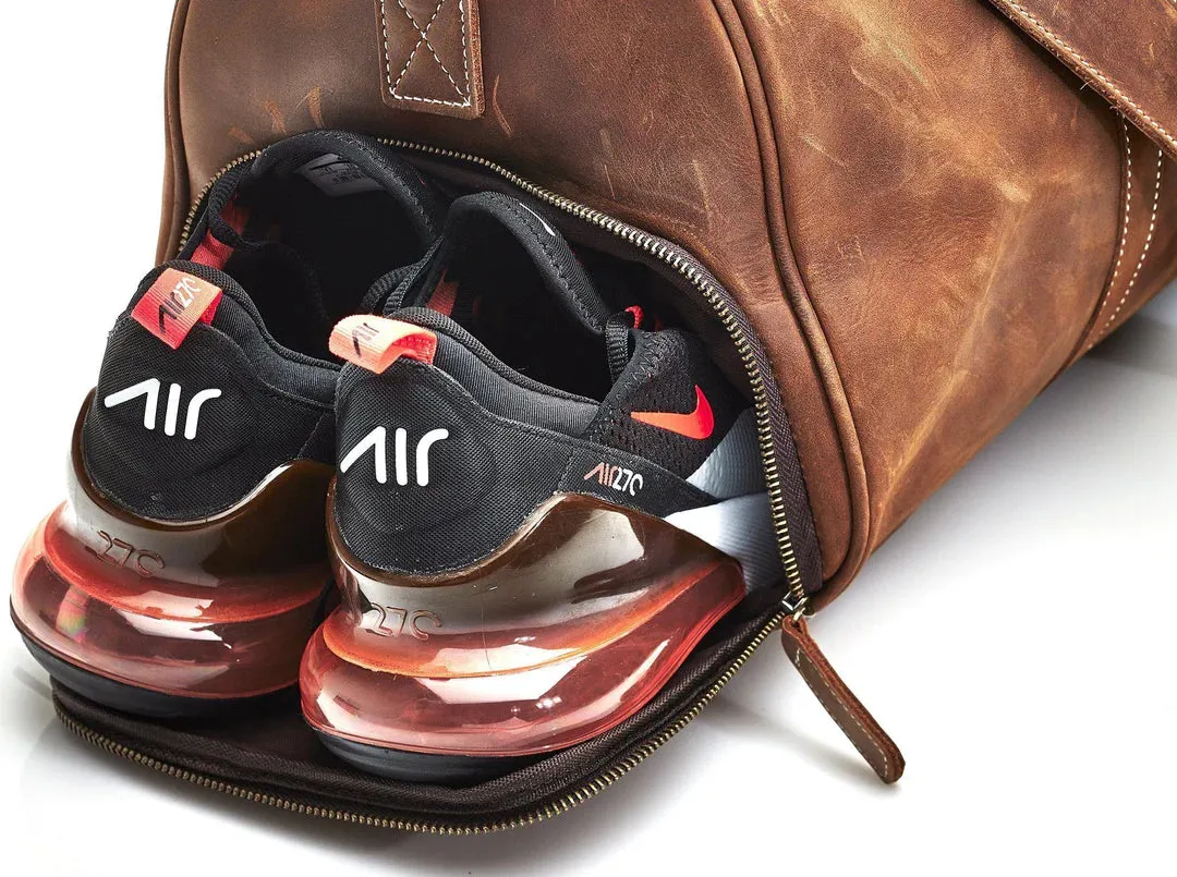DELUXE TAN LEATHER SPORTS DUFFLE BAG