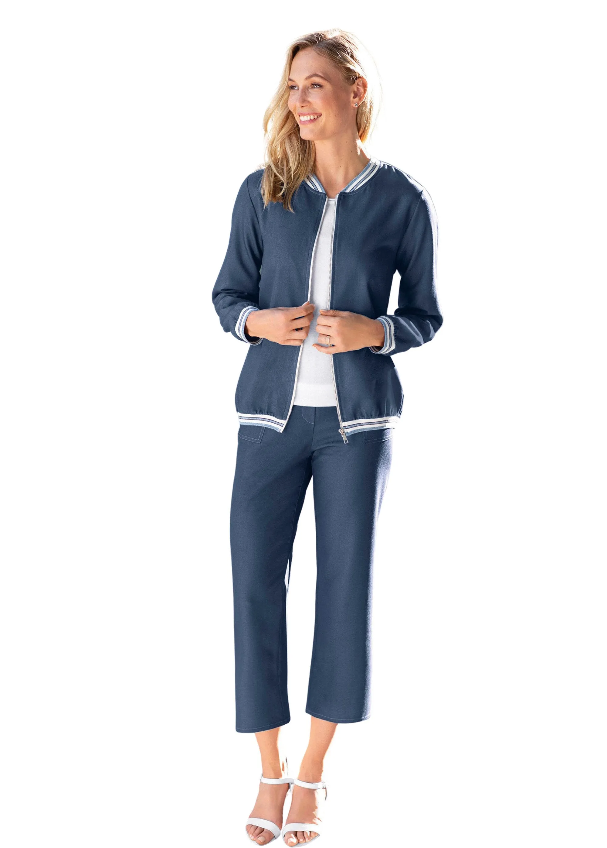 Denim-effect bomber jacket