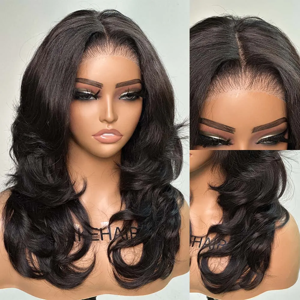 Designer Layered Cut Lace Closure Wig with Butterfly Bangs Human Hair