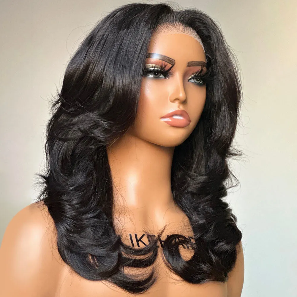 Designer Layered Cut Lace Closure Wig with Butterfly Bangs Human Hair