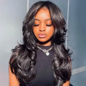 Designer Layered Cut Lace Closure Wig with Butterfly Bangs Human Hair