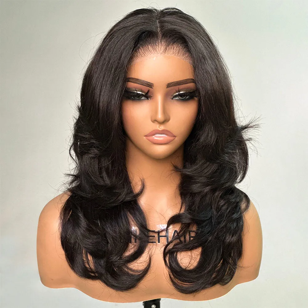 Designer Layered Cut Lace Closure Wig with Butterfly Bangs Human Hair