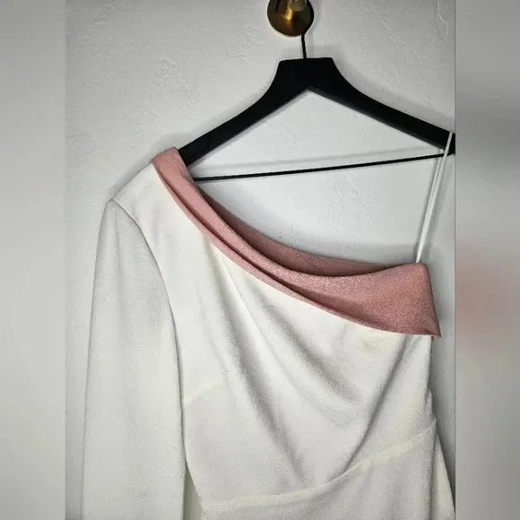 Dress The Population Long Sleeve One Shoulder Color block XS  Dress White Pink