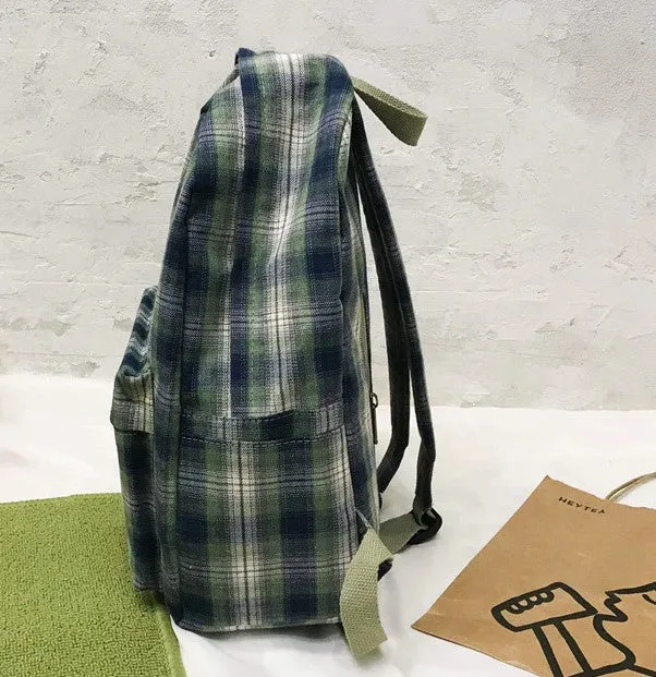 Durable Check Pattern School Daypack Canvas Travel Backpack for Women