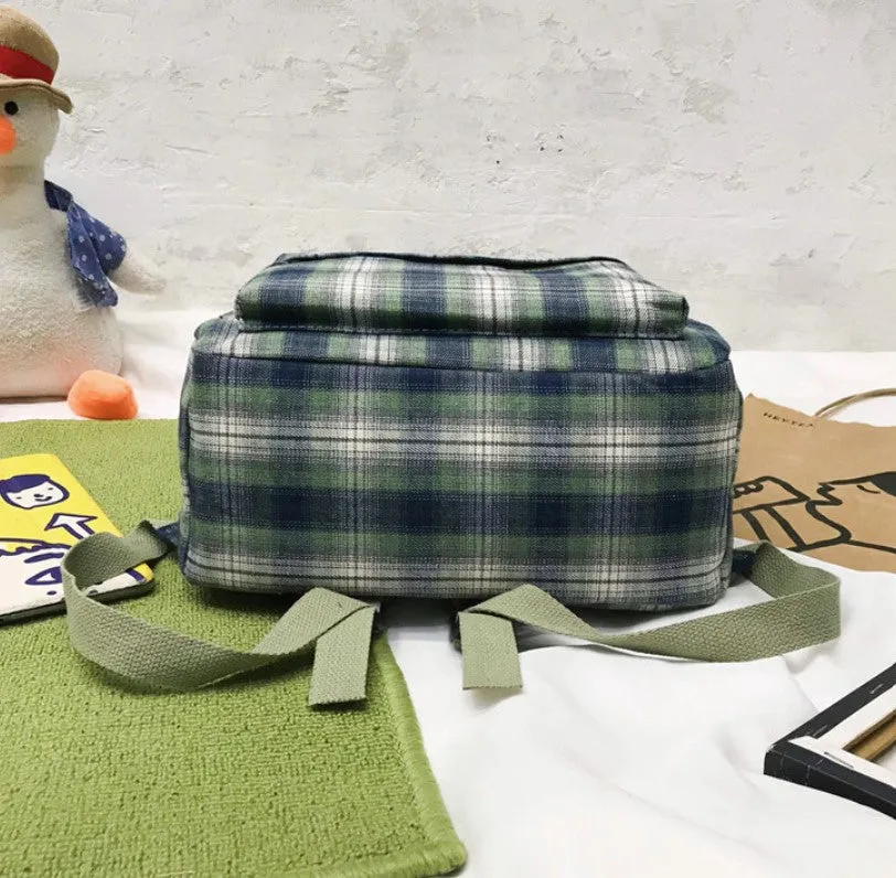 Durable Check Pattern School Daypack Canvas Travel Backpack for Women