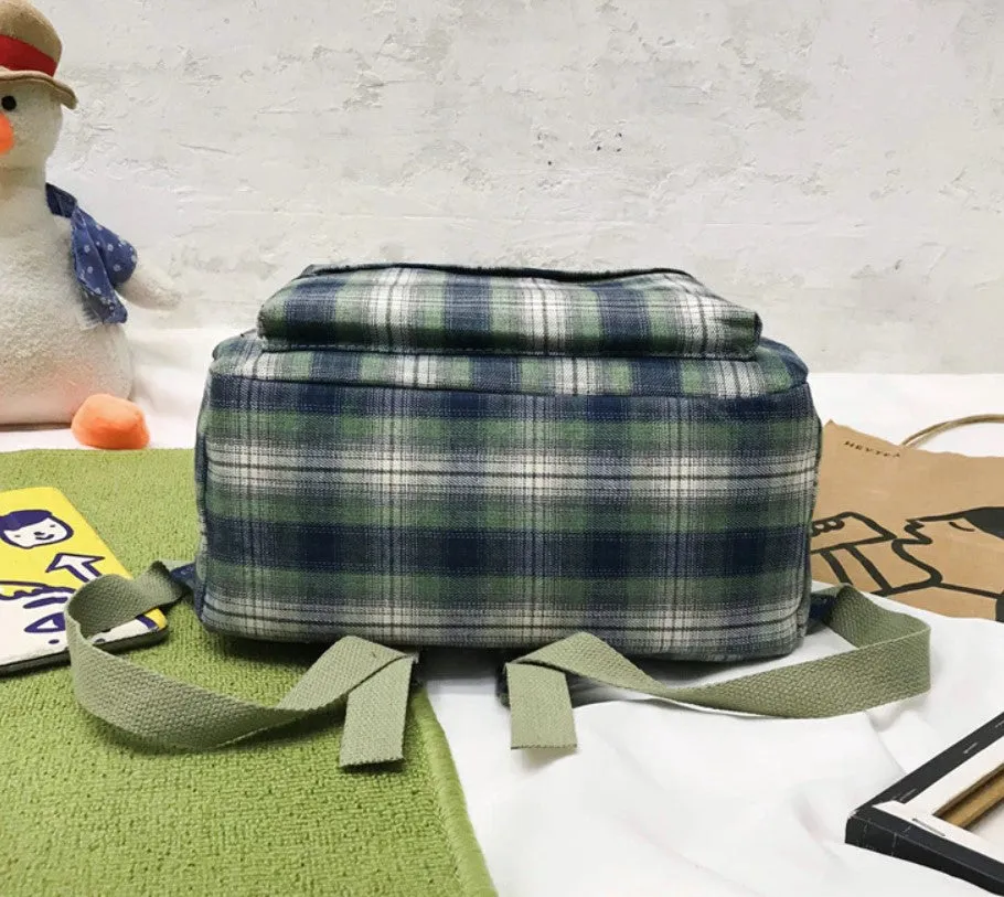 Durable Check Pattern School Daypack Canvas Travel Backpack for Women