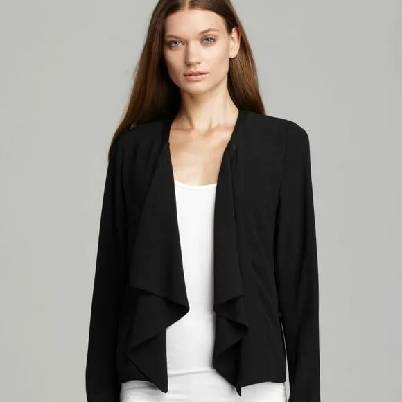 Eileen Fisher Black Drape Front Sweater Jacket.