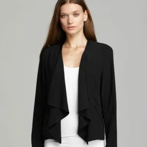 Eileen Fisher Black Drape Front Sweater Jacket.