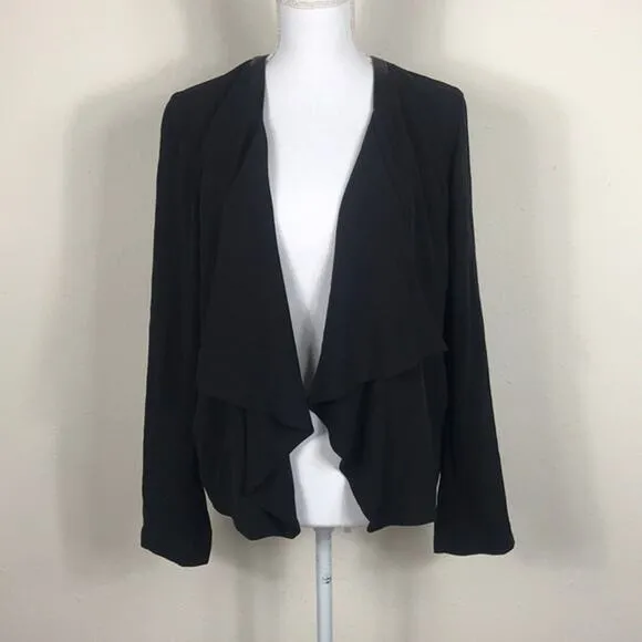 Eileen Fisher Black Drape Front Sweater Jacket.