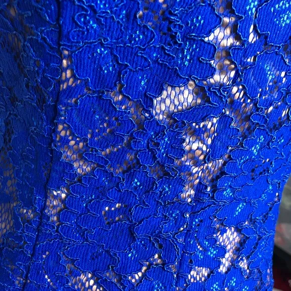 Eliza J Royal Blue Lace Overlay V Neck Dress
