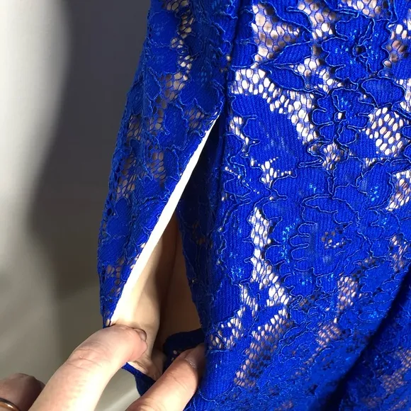 Eliza J Royal Blue Lace Overlay V Neck Dress