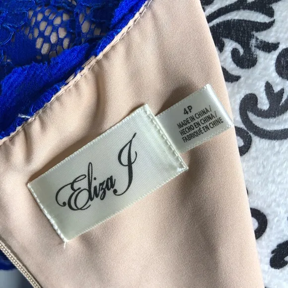 Eliza J Royal Blue Lace Overlay V Neck Dress