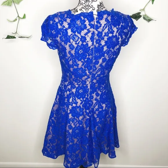 Eliza J Royal Blue Lace Overlay V Neck Dress