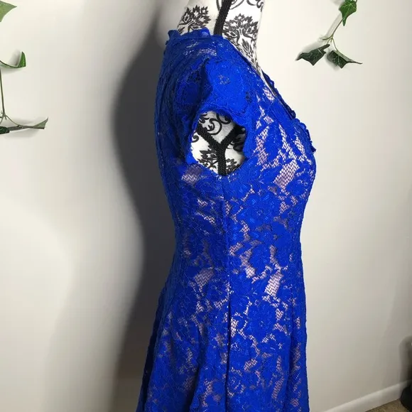 Eliza J Royal Blue Lace Overlay V Neck Dress