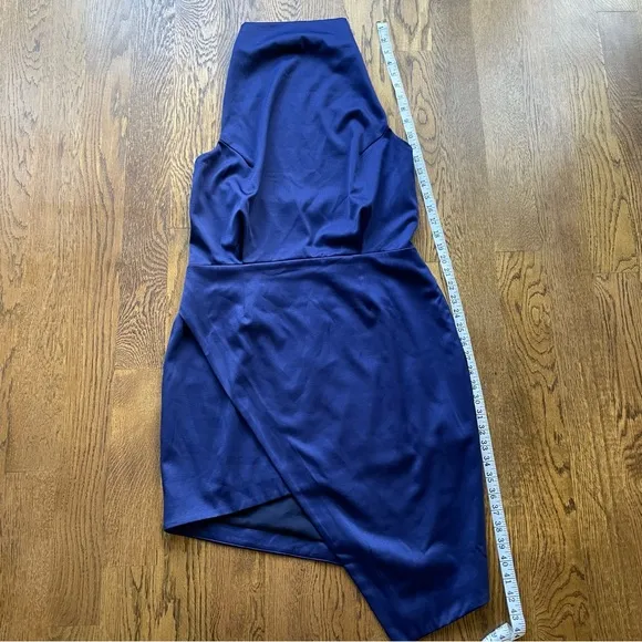 Elliatt Camo Halter Satin Asymmetric Hem Mini Dress Navy Blue Revolve
